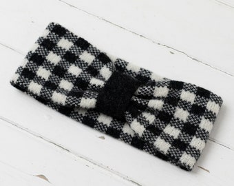 Gingham knitted headband - monochrome (charcoal and ecru)