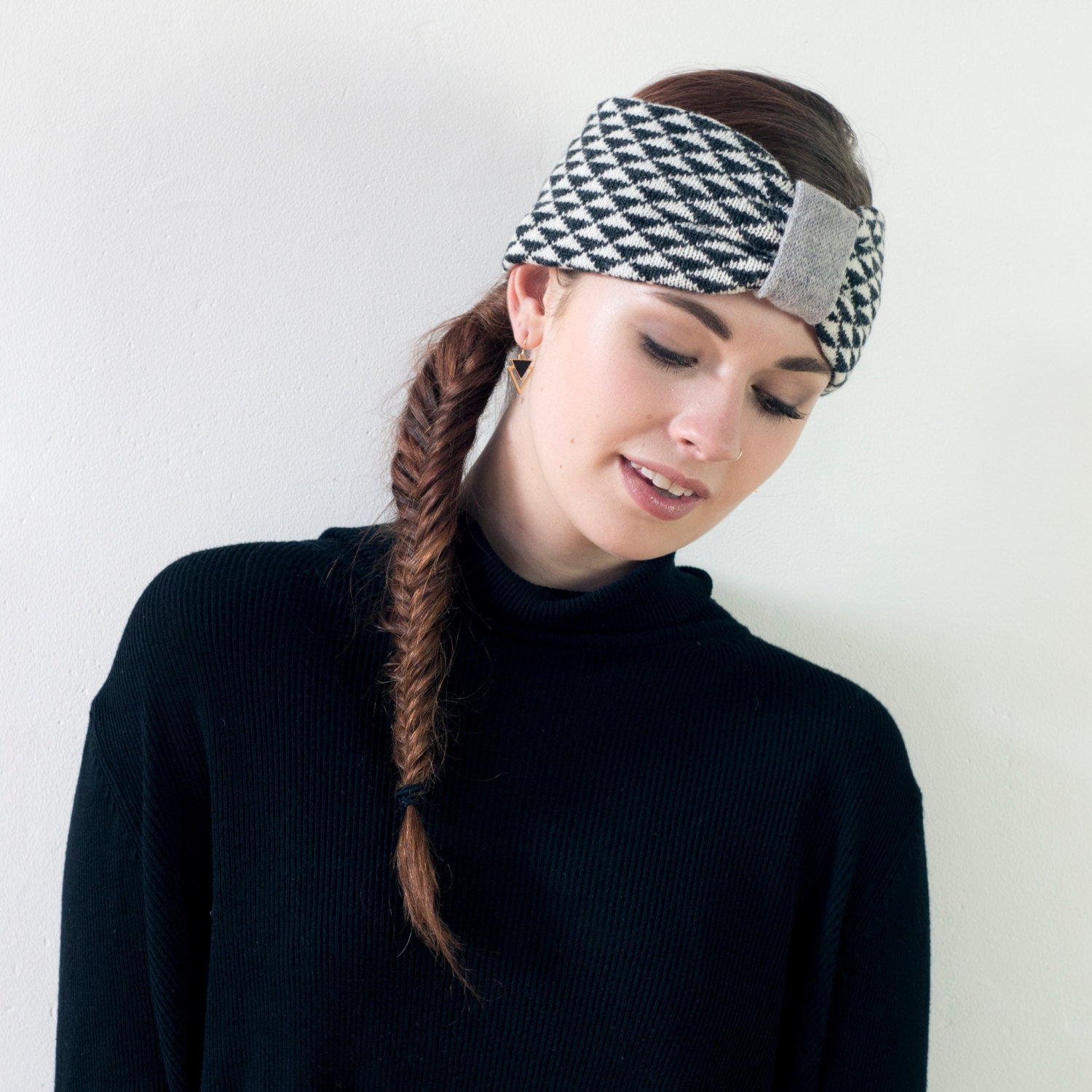 Triangle Knitted Headband Monochrome - Etsy