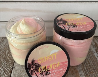 Sunset Colada Foaming Sugar Scrub-  Lathering Sugar Scrub- Tropical Coconut Skincare- Summer Body Care