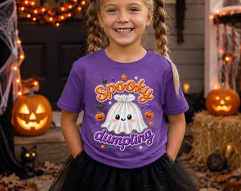 T-shirt d'Halloween pour filles avec des raviolis effrayants, motif citrouille fantôme et chauve-souris pailletée