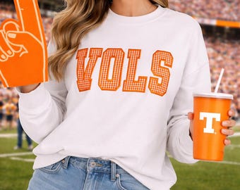Embroidered VOLS Varsity Letter Shirt with Gingham Applique