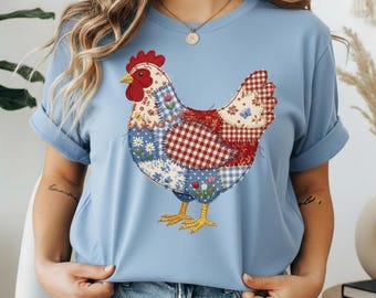 Trendy Chicken Patchwork Faux Quilted Shirt