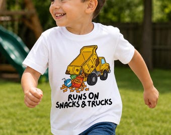 T-shirt enfant camion-benne, fonctionne aux en-cas et aux camions, vêtements sur le thème des véhicules de chantier