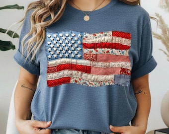 Trendy Faux Quilted Flag Shirt