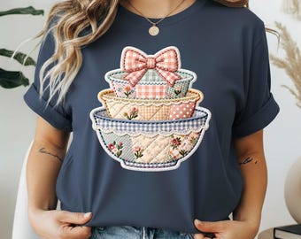 Trendy Stack of Bowls Patchwork Faux Quilted Shirt