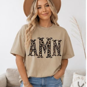 Personalized Leopard Print Initial Shirt, Custom Monogram Tee, Boutique Graphic Tee, Women's Custom Initials Shirt, Gift for Her