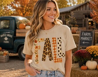 T-shirt graphique d'automne, chemise patchwork léopard floral d'automne, t-shirt femme pour Thanksgiving