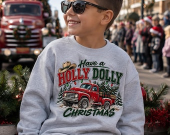 Sweat-shirt de Noël Holly Dolly, motif camion de cowboy western, t-shirt de Noël pour enfants