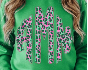 Camisa preppy con monograma de leopardo en turquesa y rosa fuerte con o sin lazo
