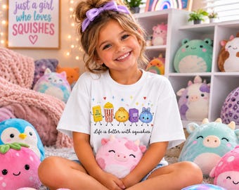 T-shirt graphique pour enfants amoureux des squishies, La vie est plus belle avec des squishies