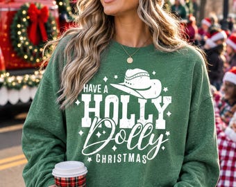 Sweat-shirt de Noël Holly Dolly, motif chapeau de cowboy, chemise festive