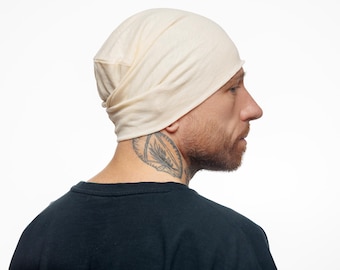 Linen Slouchy Beanie, Italian Jersey, Unisex Cap