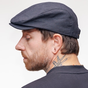 Black Linen Cotton Flat Cap – Classic Newsboy Ivy Hat for Everyday Style