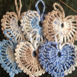 Crochet 6 Heart.Hand made Heart Applications.Crochet Fibre Arts.Gift Decorations.Crochet Hanging Heart Ornaments-Accents.Embellished Heart.