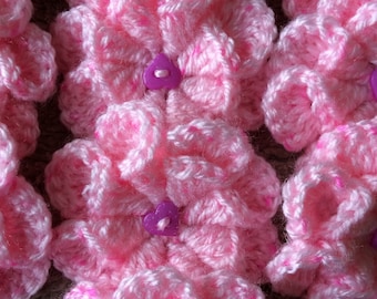 Crochet 10 Flower.Handmade Flowers Applications-Accents.Crochet Embellished Flowers.Knit Craft Supplies.Knit Flowers Art.Crochet Pink Flower