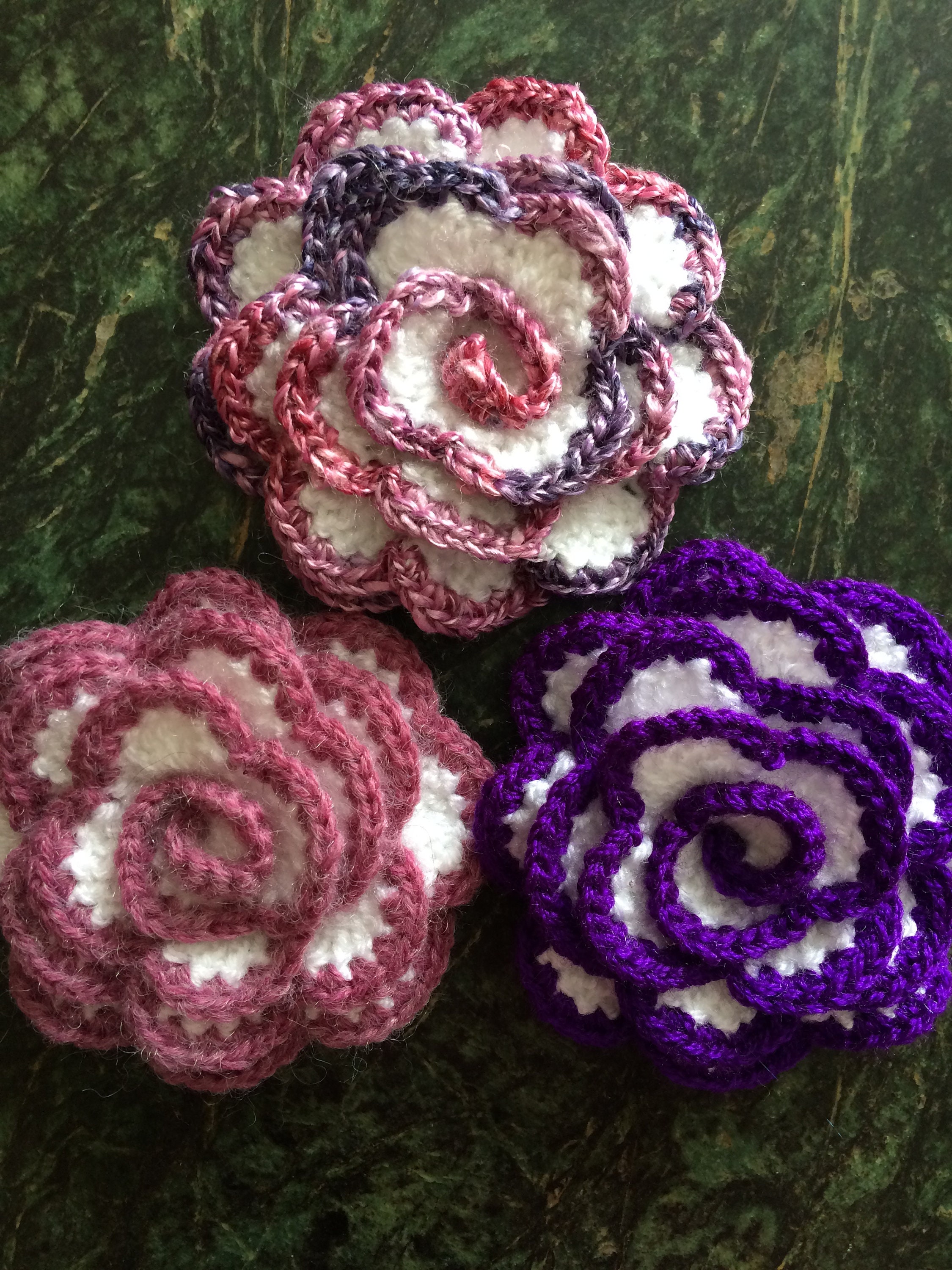 Crochet Flowers.crochet 3 Roses.crochet Embellished Flower.crochet