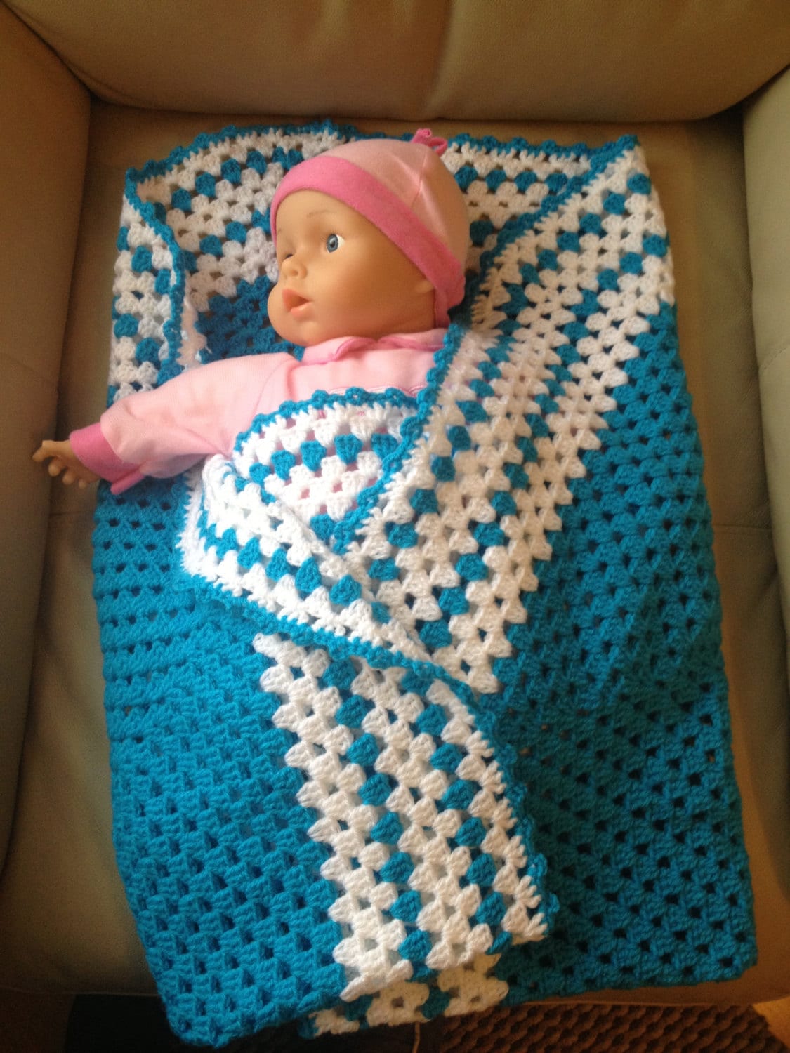 Hand Crochet Shawl.hand Knit Wrap.granny Square Knit- Crochet Baby