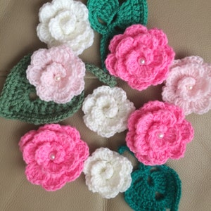Crochet 8 Flowers.Handmade Roses Flowers Applications.Crochet Embellished Flowers.Knit Craft Supplies.Knit Flowers Art.Knitted Flowers.