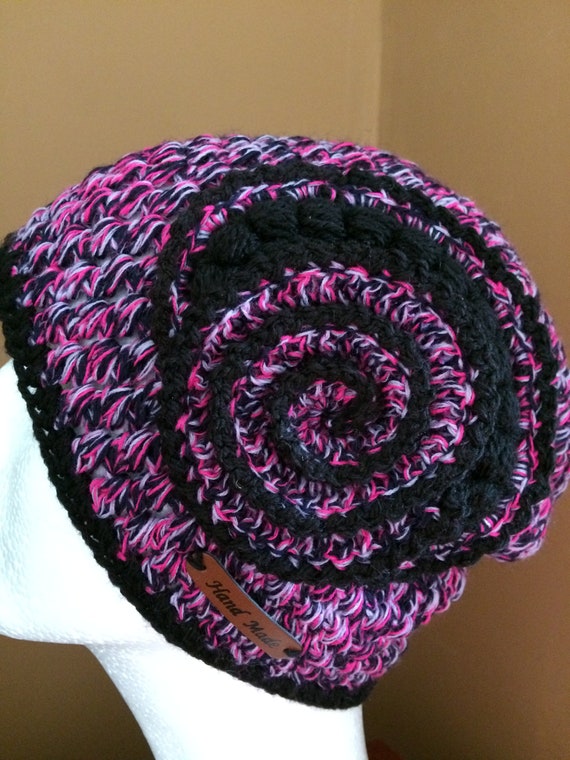 Etsy handmade Purple and Pink Spiral Patterned beanie Hat Crochet Spiral Pattern Beanie - Purple - Etsy main image 4