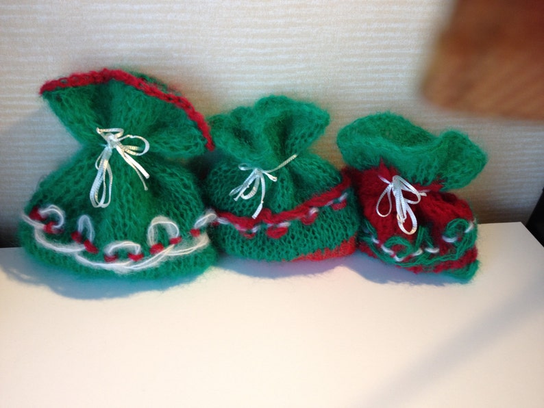 Gift bags Set of 3..Hand knitted gift bags.Christmas Gift Bags.