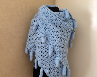 Crochet Shawl.Hand Crochet Triangular Wrap.Crochet Fantasy Large Blanket-Shawl.Crochet Neck Warmer.Crochet Shoulder Warmer.Cool Comfort Wrap
