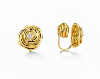 Gold Plated Rose Clip-On Earring: Non-Pierced Ear Cuff