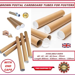 A2 Brown Manilla Poströhren 50 mm X 460 mm Ideal für die Veröffentlichung Poster Banner Gemälde Dokumente