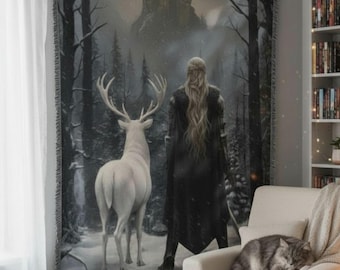 Fantasy Woven Blanket: Queen And White Stag Bookish Blanket, 100% Cotton