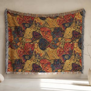 Abstract Afrohemian Woven Tapestry: Giraffe Print African Bohemian Patchwork Woven Blanket, 100% Cotton