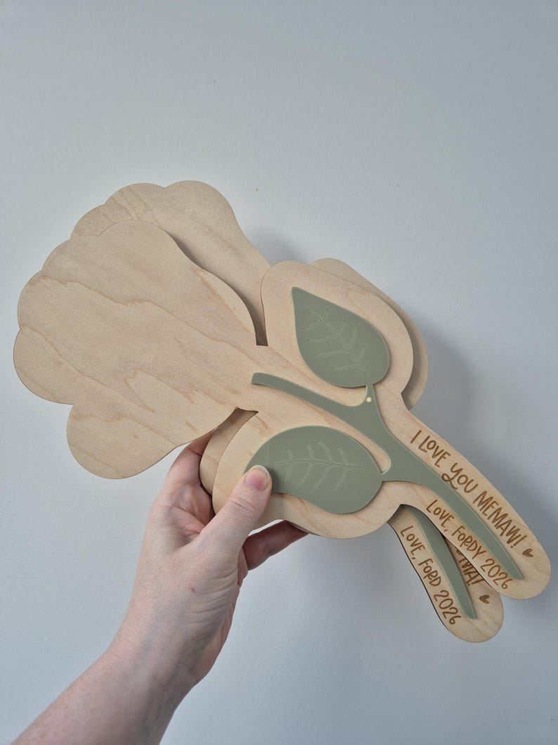First Mother's Day Flower Baby Handprint Keepsake - Personalised Wooden and Acrylic Newborn Plaque image 5