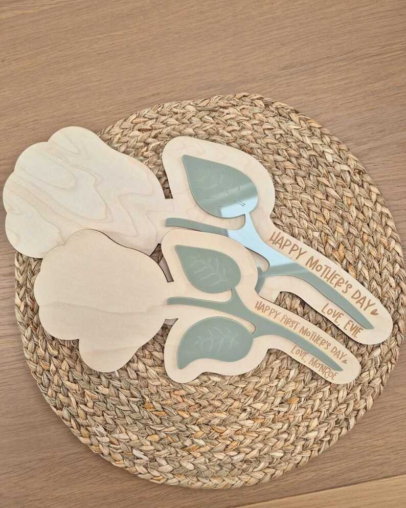 First Mother's Day Flower Baby Handprint Keepsake - Personalised Wooden and Acrylic Newborn Plaque image 3