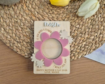 Personalised Mother’s Day Flower Photo Magnet - Wooden and Acrylic Mothering Sunday Gift