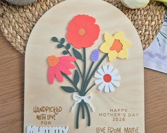 Personalised Mother’s Day Floral Bouquet Keepsake Sign - Wooden and Acrylic Birthday Gift from Children