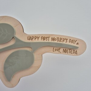 First Mother's Day Flower Baby Handprint Keepsake - Personalised Wooden and Acrylic Newborn Plaque image 4