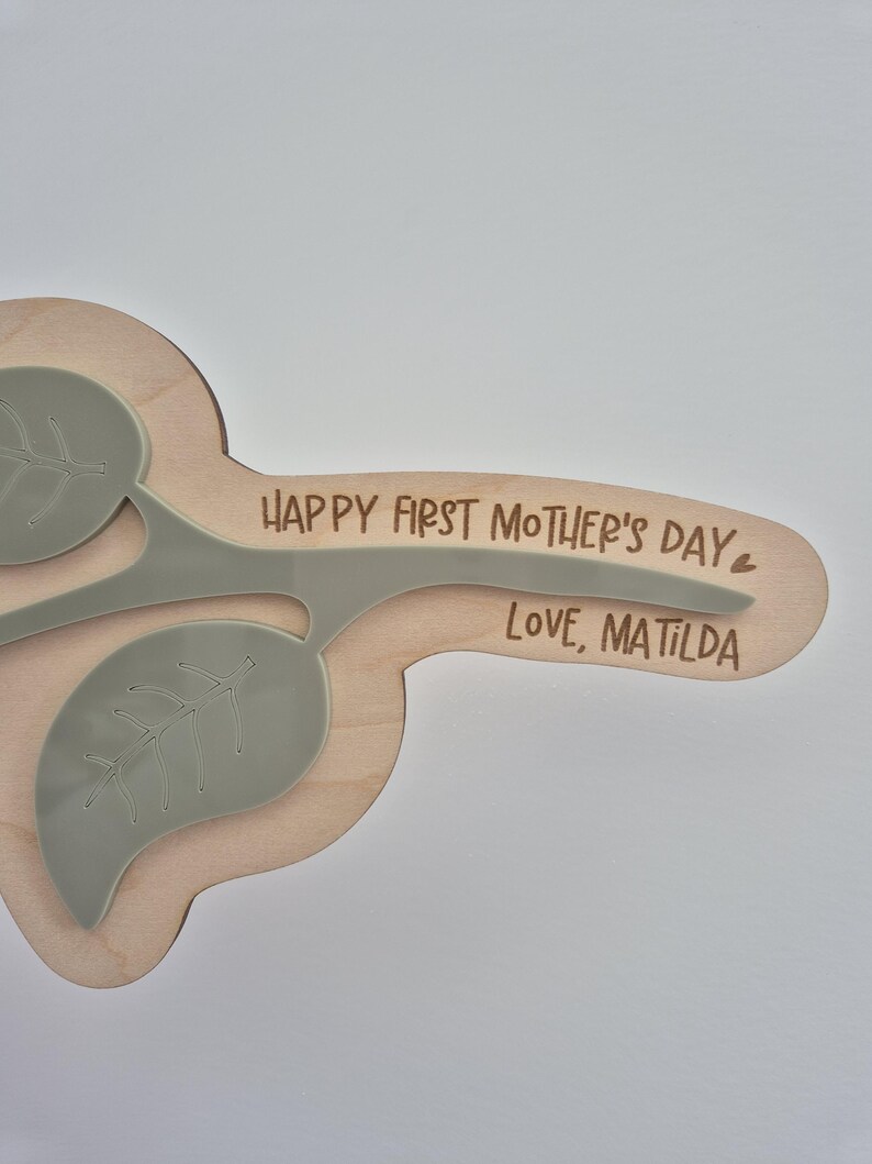 First Mother's Day Flower Baby Handprint Keepsake - Personalised Wooden and Acrylic Newborn Plaque image 4
