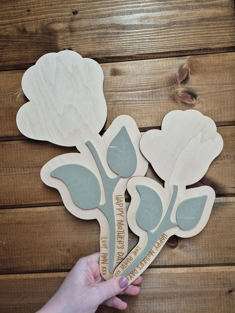 First Mother's Day Flower Baby Handprint Keepsake - Personalised Wooden and Acrylic Newborn Plaque image 6
