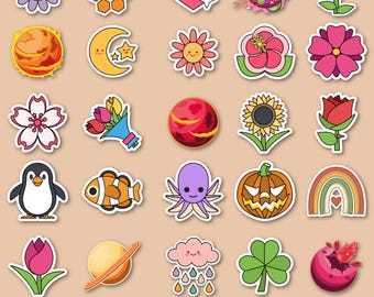 25 Cute Printable Stickers, PNG Clip art Bundle, Trendy Sticker Pack, Digital Download, Commercial Use Stickers, Scrap-booking, Crafts
