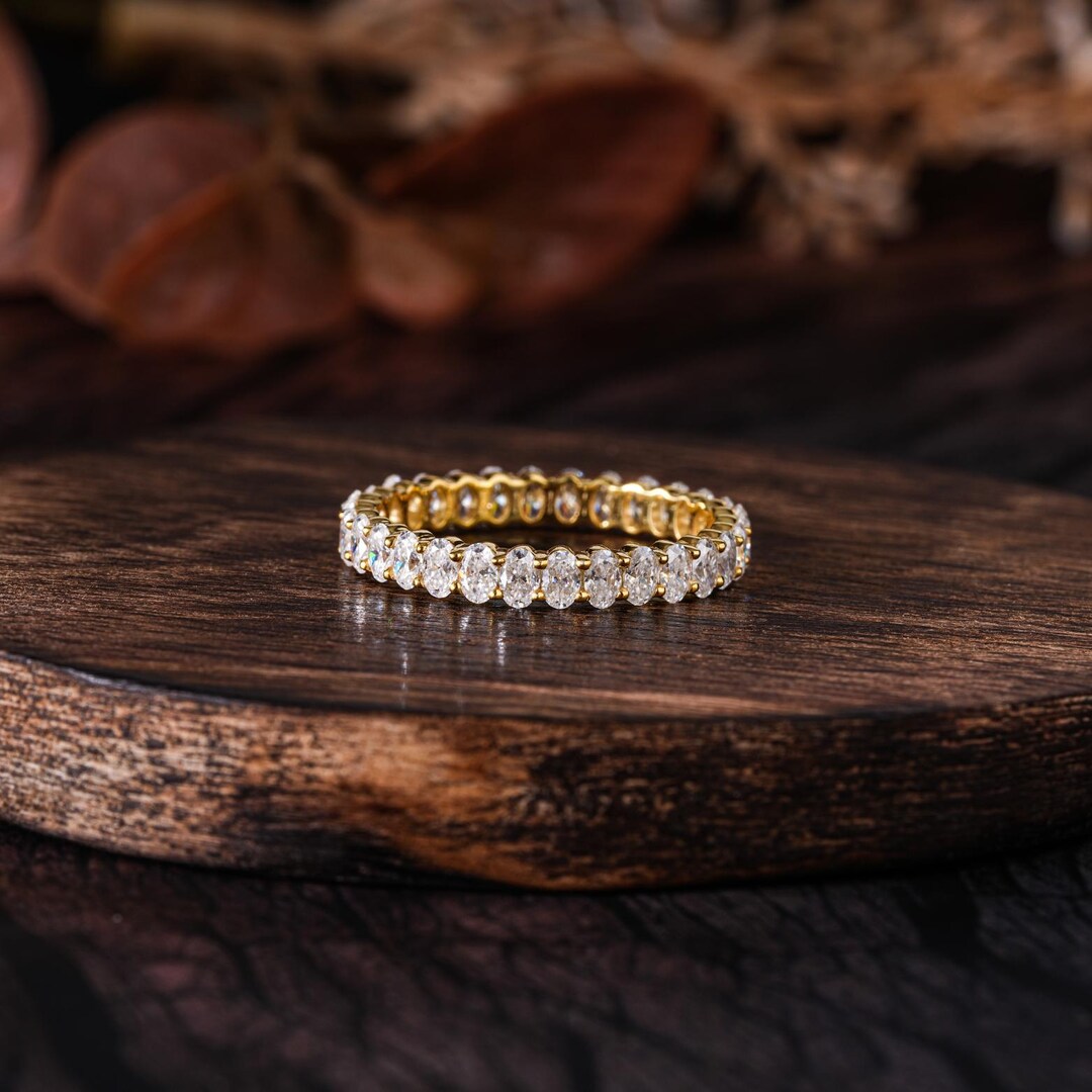 Oval Cut Moissanite Band Oval Wedding Band 14K Yellow Gold Full ...