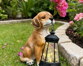 Veilleuse solaire Golden Retriever, figurine de chien en résine avec lanterne suspendue, décoration de jardin extérieur, cadeau pour les amoureux des chiens