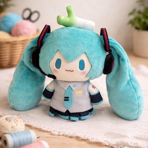 Peluche de dos colas inspirado en anime hecho a mano, peluche Hatsune Miku, almohada suave, regalo para niños, peluche kawaii.