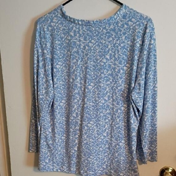 Ruby Rd. Light Blue Patterned Blouse Long Sleeve … - image 4