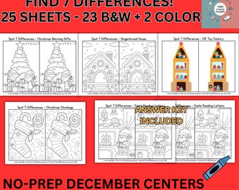 Christmas Spot the Difference Worksheets – 25 Printable Pages (Grades K-5)