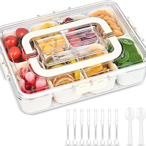 Avdelad serveringsbricka för snacks med lock och bestickförvaring