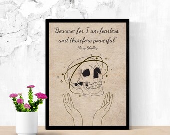 Póster de calavera de bruja con cita de Mary Shelley / Arte mural gótico digital descargable / 5 tamaños / Macabro, elegante, academia oscura, decoración mística