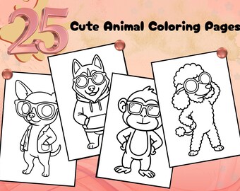 Cute Animal Coloring Pages | 25 Printable Coloring Pages For Kids | Kids Coloring | PDF Digital Download