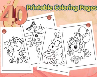 Unicorn Coloring Book for Kids | 40 Printable Coloring Pages PDF | Cute Unicorn Activity Sheets | Instant Digital Download