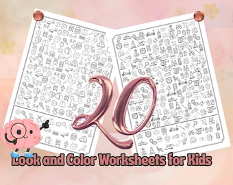 Find & Color Worksheets for Kids | 20 I Spy Hidden Pictures | Preschool Activity | Printable Learning Game