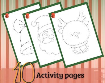 Christmas Tracing Pages for Kids | 10 Printable Christmas Coloring Pages | Preschool Fine Motor Skills