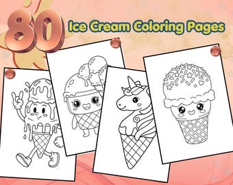Kawaii Ice Cream Coloring Pages | 80 Cute Printable Ice Cream Coloring Pages for Kids | Sweet Summer Activity PDF | Instant Download