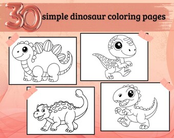 Dinosaur Coloring Pages for Kids | 30 Easy Printable Dinosaur Coloring Pages PDF | Cute Dino Activity Sheets | Instant Digital Download